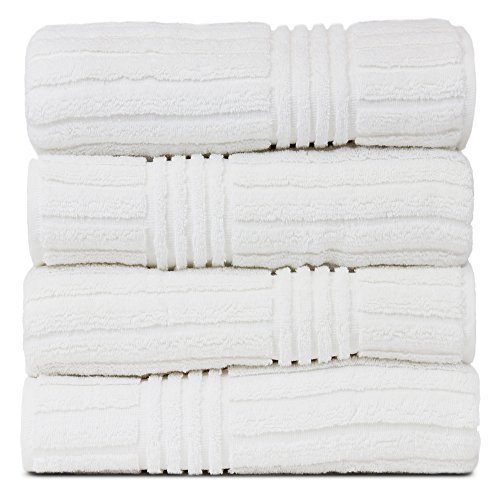 Product Cover BC BARE COTTON Luxury Hotel & Spa 100% Natural Turkish Cotton Ribbed Channel Pattern Bath Towel (Set of 4), White