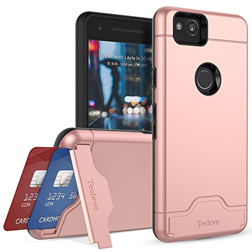 Product Cover Teelevo Wallet Case for Google Pixel 2 - Dual Layer Case with Card Slot Holder and Kickstand for Google Pixel 2 (2017) - Rose Gold