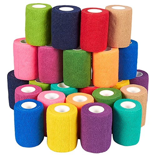 Product Cover Juvale Self Adherent Wrap - 24 Pack of Cohesive Bandage Medical Vet Tape for First Aid, Sports, Wrist, Ankle in 12 Colors with 2 Rolls Each, 3 Inches x 5 Yards