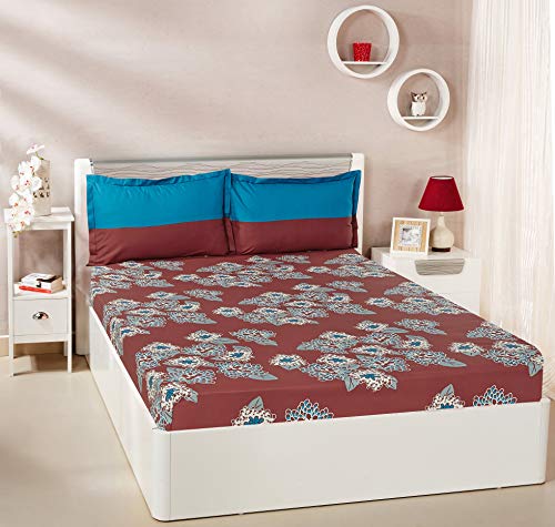 Product Cover Amazon Brand - Solimo Floral Flakes 144 TC 100% Cotton Double Bedsheet with 2 Pillow Covers, Maroon