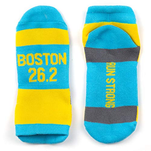 Product Cover Inspirational Athletic Running Socks | Women's Woven Low Cut | Boston 26.2 | Blue/Yellow