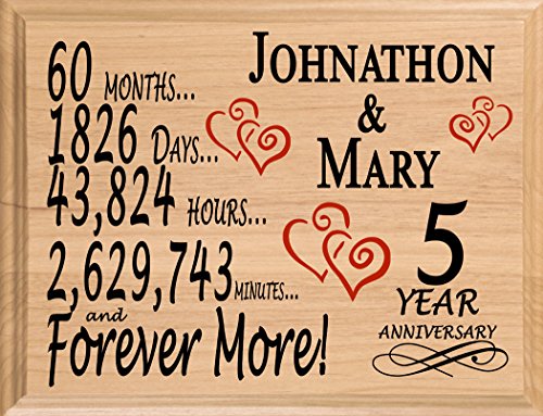 Product Cover Broad Bay 5 Year Anniversary Sign Personalized Wood Wooden 5th Gift for Her for Him for Couple