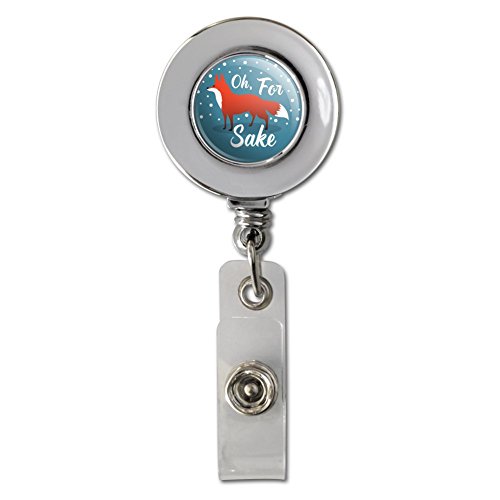 Product Cover Oh for Fox Sake Funny on Teal Retractable Reel Chrome Badge ID Card Holder Clip