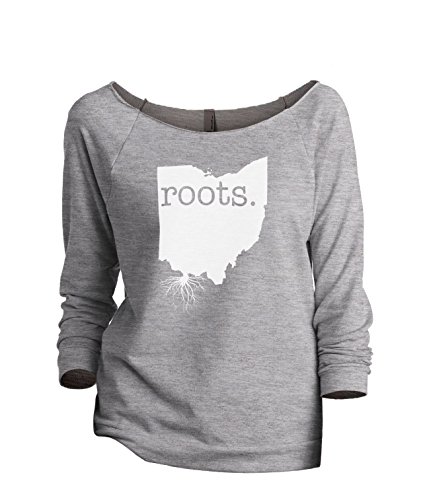 Product Cover Home Roots State Ohio OH Women's Slouchy 3/4 Sleeves Raglan Sweatshirt Sport Grey