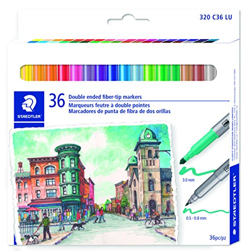 Product Cover STAEDTLER double ended fiber-tip markers, for sketching, drawing, illustrations, and coloring, 36 vibrant colors, washable, 320 C36 LU