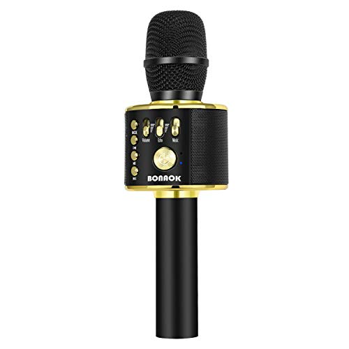 Product Cover BONAOK Wireless Bluetooth Karaoke Microphone,3-in-1 Portable Handheld karaoke Mic Speaker Machine Christmas Birthday Home Party for Android/iPhone/PC or All Smartphone(Q37 Black Gold)