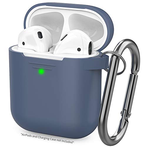 Product Cover AhaStyle Upgrade AirPods Case Silicon Protective Cover [Front LED Visible] Compatible with Apple AirPods 2 and 1（Navy Blue）