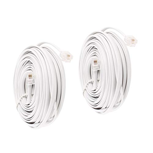 Product Cover Uvital 33 Feet Telephone Landline Extension Cord Cable Line Wire with Standard RJ-11 6P4C Plugs(White 10M,2Pack)