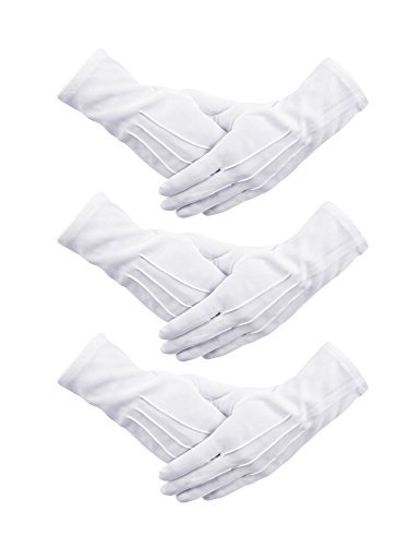 Product Cover Senkary 3 Pairs White Nylon Cotton Gloves Band Costume Formal Dress Parade Inspection Gloves for Men Women