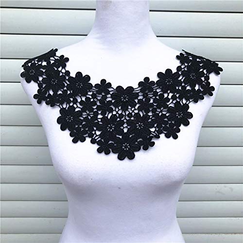 Product Cover Polyester Black Big Flower Necklace Lace Collar Fabric Trim DIY Embroidery Lace Fabric Neckline Applique Sewing Craft(Style F)
