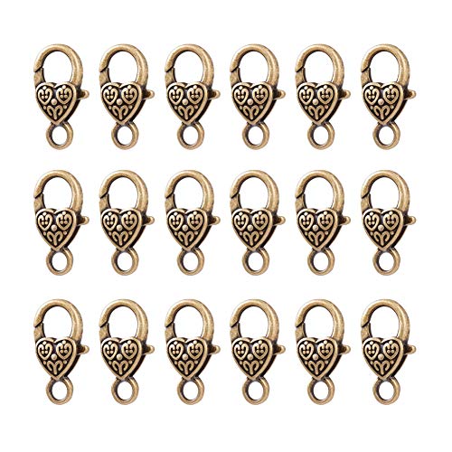 Product Cover NBEADS 50 Pcs Antique Bronze Tibetan Style Heart Lobster Claw Clasps Lead & Nickel & Cadmium Free Jewelry Making Findings