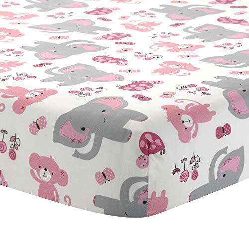 Product Cover Bedtime Originals Twinkle Toes Elephant Fitted Crib Sheet, Pink/White