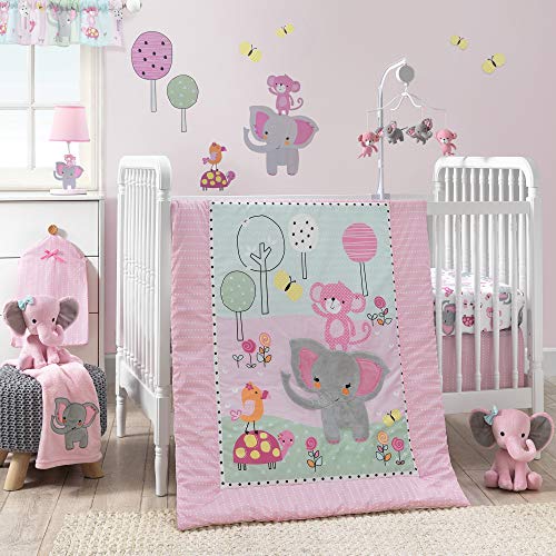 Product Cover Bedtime Originals Twinkle Toes Jungle Elephant 3 Piece Bedding Set, Pink/White