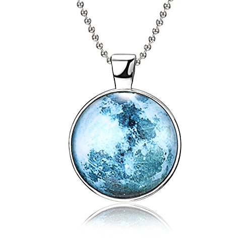 Product Cover RINHOO Magical Fairy Glow in The Dark Moon Bead Chain Pendant Necklace White Gold Plated (Style 8)