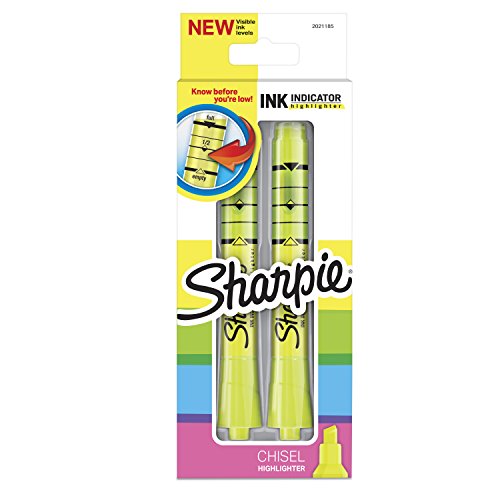 Product Cover Sharpie Ink Indicator Tank Highlighters, Chisel Tip, Fluorescent Yellow, 2 Count (2021185)