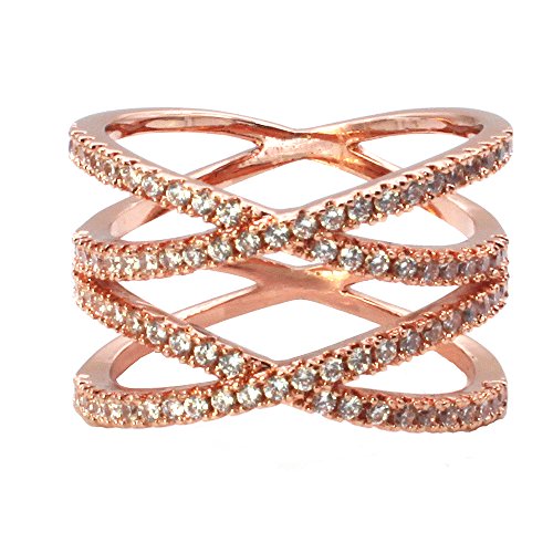 Product Cover Impression Collection Double X Rings Cross Criss Trendy Fashion Statement Clear CZ Cocktails Gold Plated Size 6-10