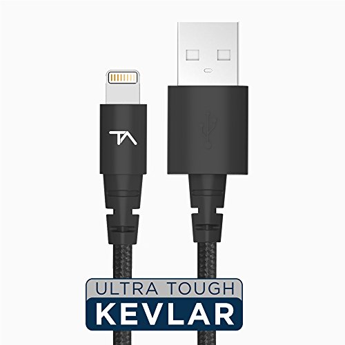 Product Cover Tech Armor Apple MFi Certified Lightning to USB Sync/Charge Cable Compatible with iPhone or iPad, Made with Kevlar, Tough-Braided Extra-Strong Jacket, Black, 2 Feet