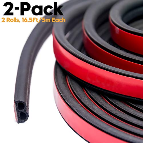 Product Cover Universal Self Adhesive Auto Rubber Weather Draft Seal Strip 51/100 Inch Wide X 1/5 Inch Thick,Weatherstrip for Car Window and Door,Engine Cover Soundproofing,Total 33Feet Long(2 Rolls of 16.5 Ft Long