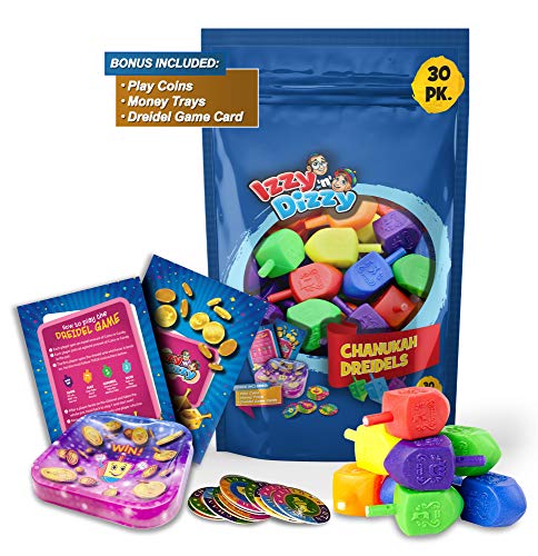 Product Cover 30 Medium Dreidels - Assorted Colors - Classic Chanukah Spinning Draidel Game, Gift and Prize - Bulk Value Pack - by Izzy n Dizzy