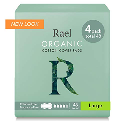 Product Cover Rael Certified Organic Cotton Menstrual Large Pads - 4Pack/ 48 Total - Ultra Thin Natural Sanitary Napkins with Wings (4 Pack)