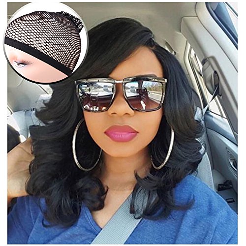 Product Cover Lady Miranda Loose Wave Wig Pure Color Nature Curly Synthetic Heat Resistant Weave Full Wigs for Women(Black)