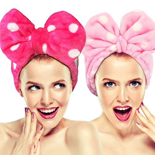 Product Cover Hairizone Cosmetics Headbands for Washing Face Shower Spa Mask, Soft and Cute Big Bowknot Hair Bands for Women and Girls (Roseo/Pink)