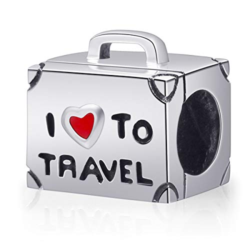 Product Cover ENJOOOY Holiday Fun Viewing-Travelling Theme 925 Silver Charm Beads I Love Travel Compatible with European Style Bracelets (Silver Travel Bag)