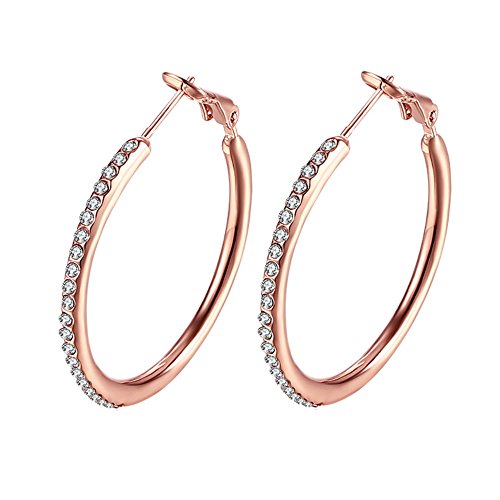 Product Cover Fashion Rhinestones Cubic Zirconia Rose Gold Hoop Earrings For Women Girls Crystal Sensitive Ears Hypoallergenic