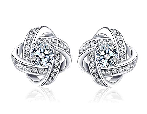 Product Cover LuckySuen 18K White Gold Plated Sterling Silver Cubic Zirconia Stud Earrings for Women