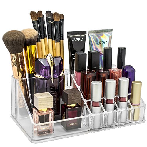 Product Cover INOVERA (LABEL) 16 Compartment Cosmetic Makeup Jewellery Lipstick Storage Organizer Holder Box, 21.2L x 12.5W x 7.8H, Transparent