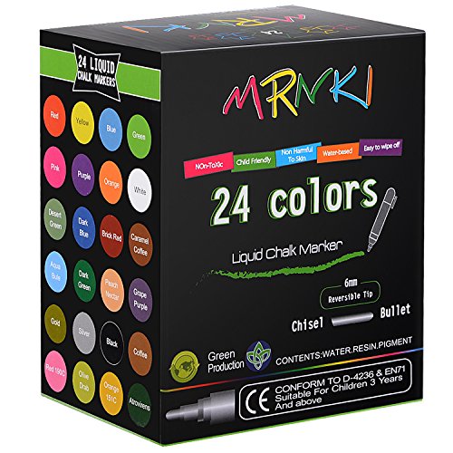 Product Cover MRNKI Liquid Chalk Markers 24 Color Branch Erasable Chalk Marker for Kids with Smooth Boards and More