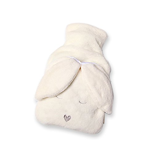 Product Cover JAYWAYNE Hot Water Bottle with Cover, Rubber Hot Water Bottle, Hot Water Bag for Pain Relief with Cute Knit Cover/Luxurious Cozy Faux Fur Cover (2 Liter/White Rabbit)