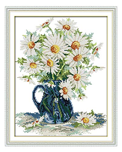 Product Cover eGoodn Stamped Cross Stitch Kits with Printed Pattern Flower - Daisy Vase, 15 inches by 18.1 inches 11ct Aida Fabric for Embroidery Art Cross-Stitching Lovers