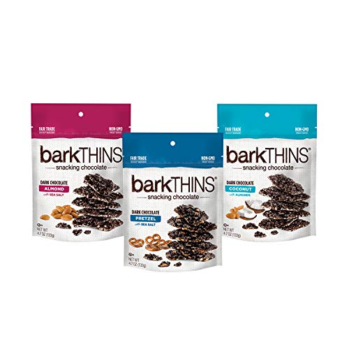 Product Cover barkTHINS Dark Chocolate Snack Variety Pack (Almond Sea Salt, Pretzel Sea Salt, Coconut Almond), 4.7-oz. Bags, 3 Count