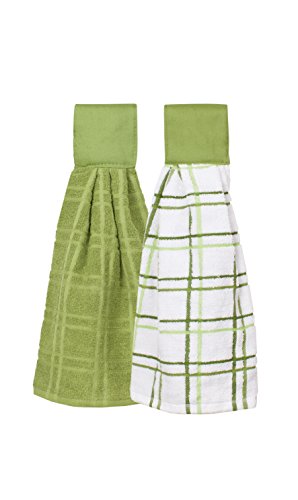 Product Cover Ritz Kitchen Wears 100% Cotton Checked & Solid Hanging Tie Towels, 2 Pack, Cactus Green, 2 Piece