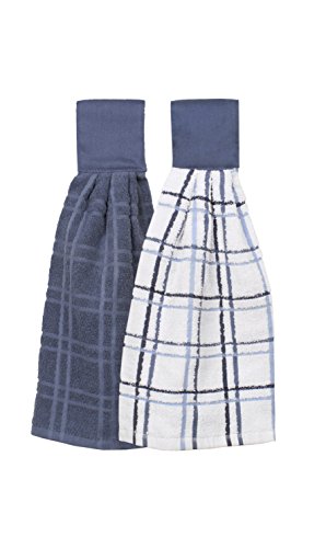 Product Cover Ritz Kitchen Wears 100% Cotton Checked & Solid Hanging Tie Towels, 2 Pack, Federal Blue, 2 Piece