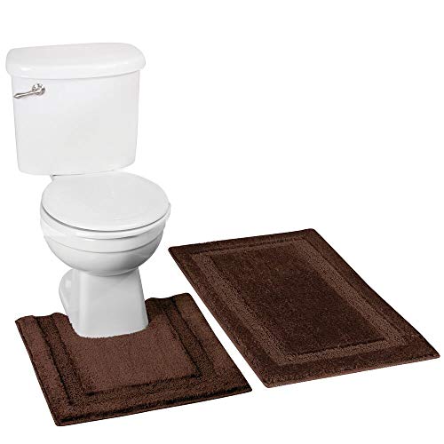 Product Cover mDesign Soft Microfiber Polyester Spa Rugs for Bathroom Vanity, Tub/Shower - Water Absorbent, Machine Washable - Includes Non-Slip Rectangular Accent Rug and Contour Mat - Set of 2, Chocolate Brown