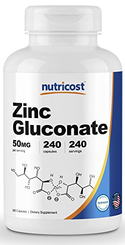 Product Cover Nutricost Zinc Gluconate 240 Veggie Capsules (50mg) - Gluten Free and Non-GMO (240 Caps)