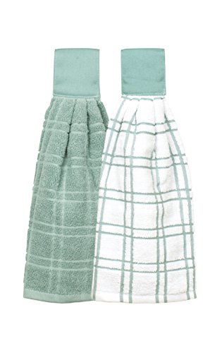 Product Cover Ritz Kitchen Wears 100% Cotton Checked & Solid Hanging Tie Towels, 2 Pack, Dew, 2 Piece