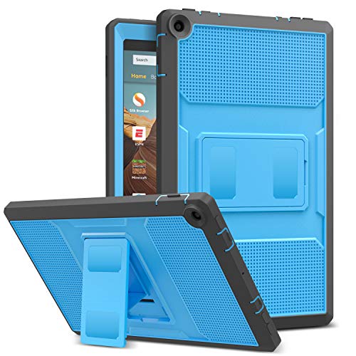 Product Cover MoKo Case for All-New Fire HD 10 Tablet (7th Generation/9th Generation, 2017/2019 Release) - [Heavy Duty] Full Body Rugged Cover with Built-in Screen Protector for Fire HD 10.1 Inch, Blue & Dark Gray