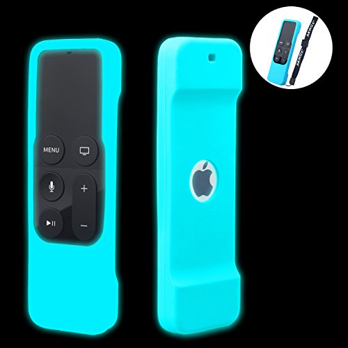 Product Cover [Nightglow Blue] Case for Apple TV 4K / 4th Gen Remote, Akwox Light Weight [Anti Slip] Shock Proof Silicone Cover for Apple TV 4K Siri Remote Controller [Lanyard Included]