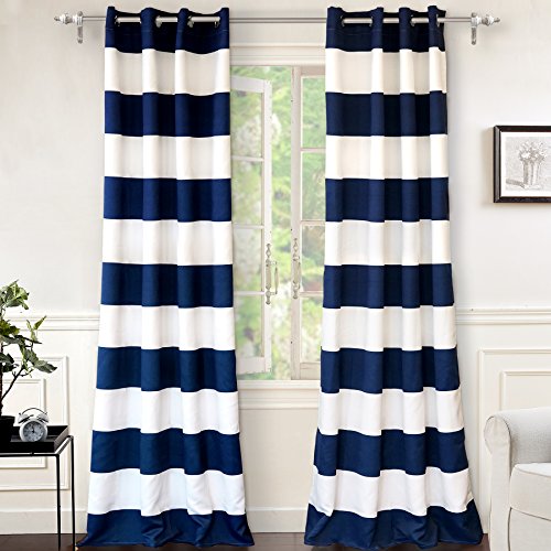 Product Cover DriftAway Mia Stripe Room Darkening Grommet Unlined Window Curtains 2 Panels Each 52 Inch by 96 Inch Navy