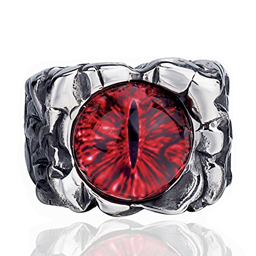 Product Cover Elfasio Men Stainless Steel Rings Red The Devil Eye Gothic Eyes of Hell Demon Biker Vintage Jewelry Size 8-15