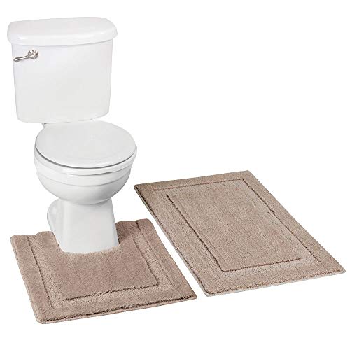 Product Cover mDesign Soft Microfiber Polyester Spa Rugs for Bathroom Vanity, Tub/Shower - Water Absorbent, Machine Washable - Includes Plush Non-Slip Rectangular Accent Rug and Contour Mat - Set of 2, Linen/Tan
