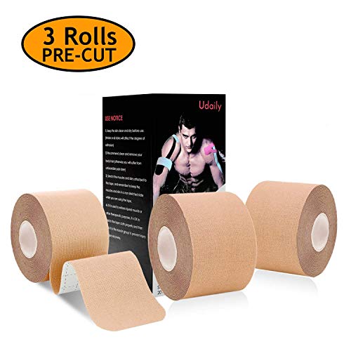 Product Cover Udaily Kinesiology Tape Precut (3 Rolls Pack), Elastic Therapeutic Sports Tape for Knee Shoulder and Elbow, Breathable, Water Resistant, Latex Free