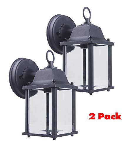 Product Cover CORAMDEO Outdoor Wall Porch Light, Wall Sconce for Porch, Patio, Deck and More, E26 Medium Base Socket, Suitable for Wet Location, Black Powder Coat Cast Aluminum with Beveled Glass 2 PACK