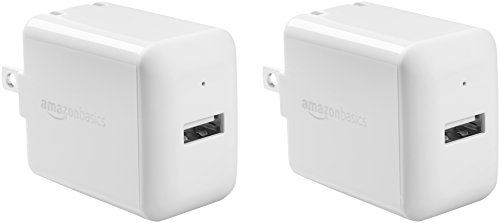 Product Cover AmazonBasics One-Port 12W USB Wall Charger for Phone, iPad, and Tablet, 2.4 Amp, White, 2 Pack
