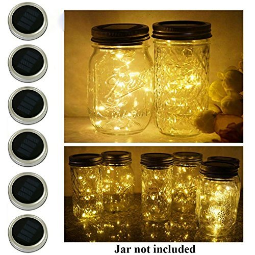 Product Cover 6 Pack Mason Jar Lights, 10 LED Solar Warm White Fairy String Lights Lids Insert for Garden Deck Patio Party Wedding Christmas Decorative Lighting Fit for Regular Mouth Jars