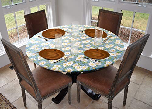 Product Cover Covers For The Home Deluxe Elastic Edged Flannel Backed Vinyl Fitted Table Cover - Daisy Pattern - Small Round - Fits Tables up to 40
