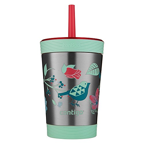 Product Cover Contigo Stainless Steel Spill-Proof Kids Tumbler with Straw, 12 oz, Sprinkles with Birds & Flowers